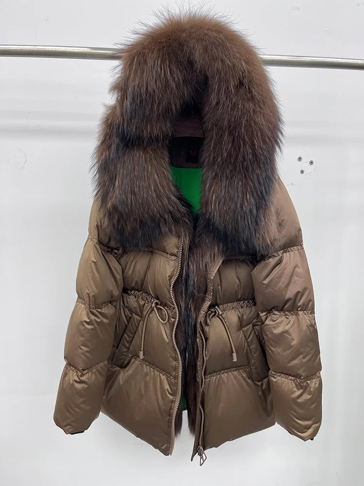 2025 New Fashion Winter Goose Down Jacket Natural Fox Raccoon Fur Collar Parkas Luxury Warm Puffer Jackets Clothing Women