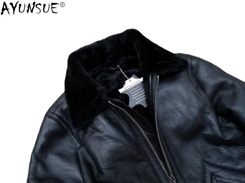 AYUNSUE 2022 Genuine Sheepskin Winter Jacket Male Leather Jackets Black Warm Nature Real Sheep Fur Coat Men Clothes Veste Homme