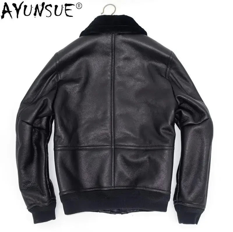 AYUNSUE 2022 Genuine Sheepskin Winter Jacket Male Leather Jackets Black Warm Nature Real Sheep Fur Coat Men Clothes Veste Homme