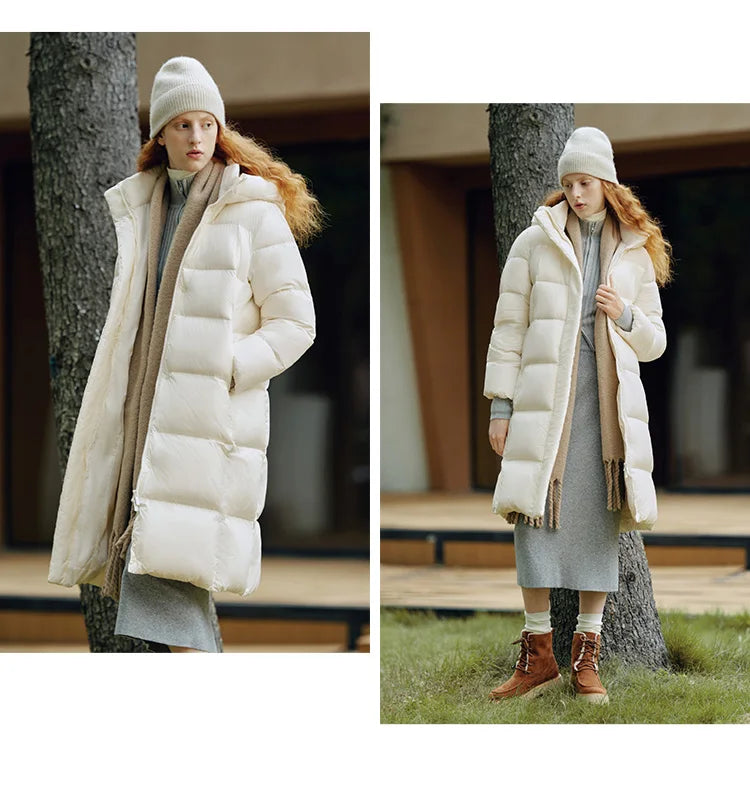 Semir Down Jacket Women Winter Long 90% Duck Down Waterproof Oil-proof Stain-proof 2025 New Solid Hooded winter woman clothes