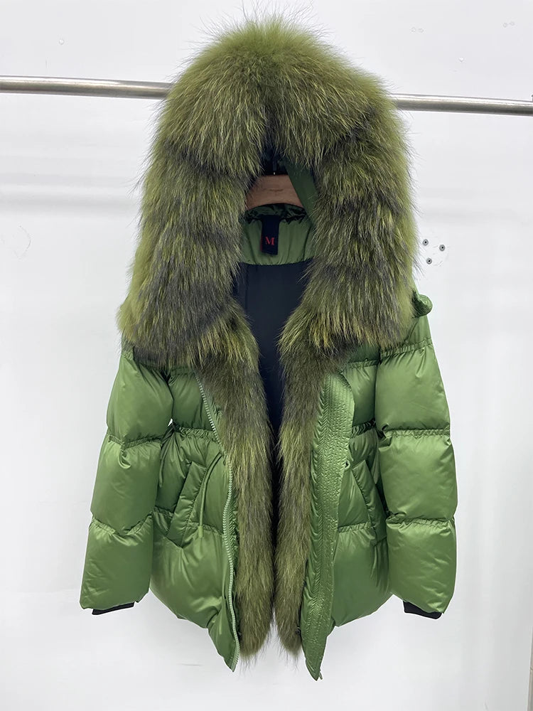 2025 New Fashion Winter Goose Down Jacket Natural Fox Raccoon Fur Collar Parkas Luxury Warm Puffer Jackets Clothing Women