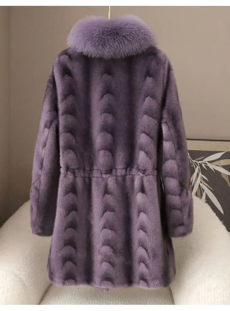 Faux Fur Coat for Women,Covered Button Jacket,Adjustable Waist,High Quality,Turn-down Collar Overcoat,Female Clothes,New,Winter