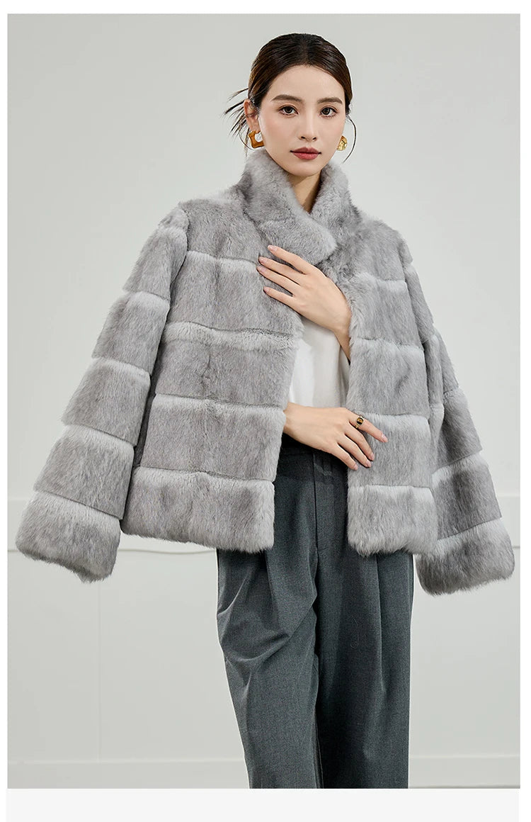 2025 Women's 100% Natural Rabbit Fur Jacket – Elegant and Warm Luxury Winter Outerwear