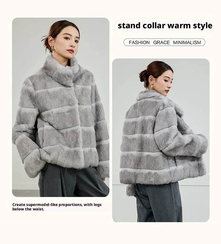 2025 Women's 100% Natural Rabbit Fur Jacket – Elegant and Warm Luxury Winter Outerwear