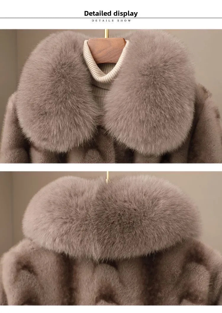 Faux Fur Coat for Women,Covered Button Jacket,Adjustable Waist,High Quality,Turn-down Collar Overcoat,Female Clothes,New,Winter