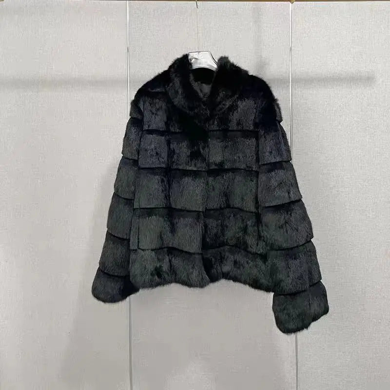 2025 Women's 100% Natural Rabbit Fur Jacket – Elegant and Warm Luxury Winter Outerwear