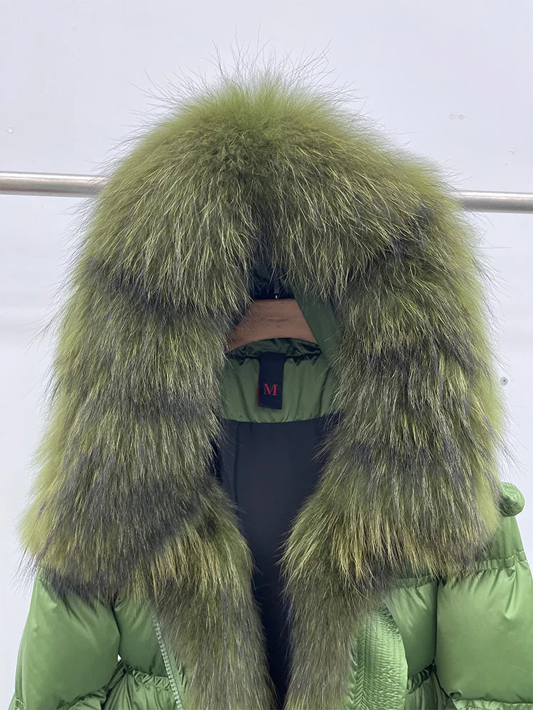 2025 New Fashion Winter Goose Down Jacket Natural Fox Raccoon Fur Collar Parkas Luxury Warm Puffer Jackets Clothing Women