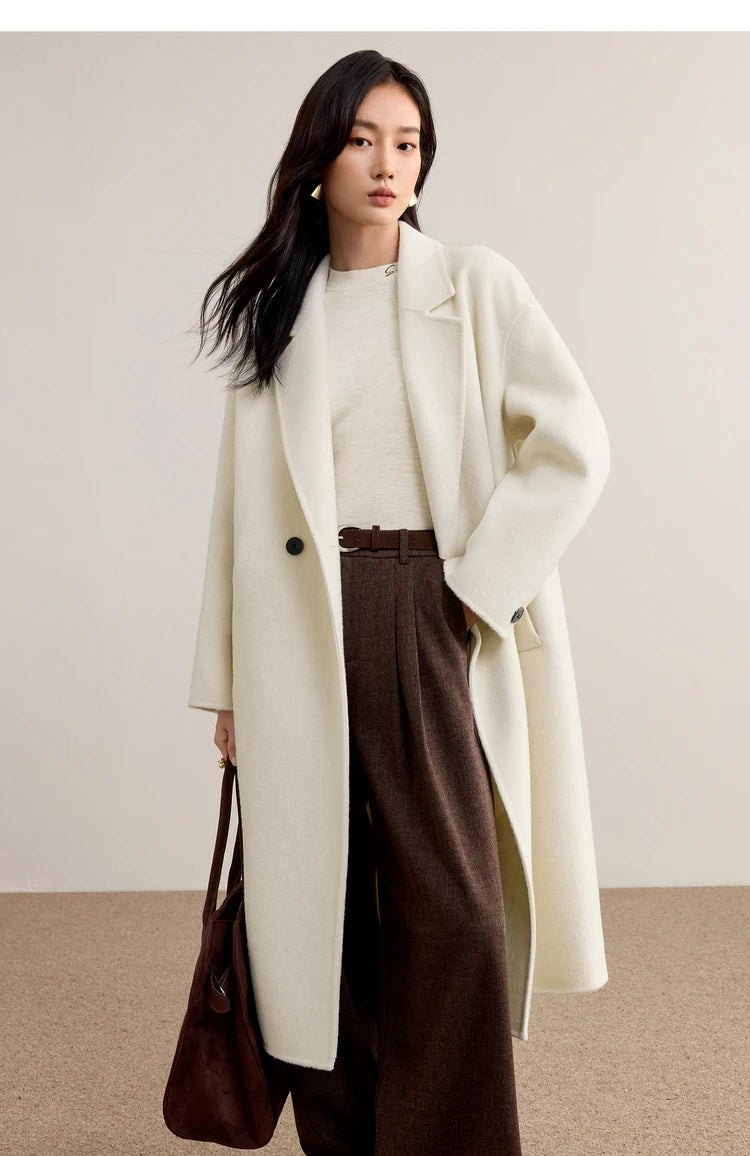 SENTUBILA Women's 100% Wool Long Coat Winter 2025 Classic Elegant Commuter Style Double-Faced Overcoat Ladies Clothes W54OA8780
