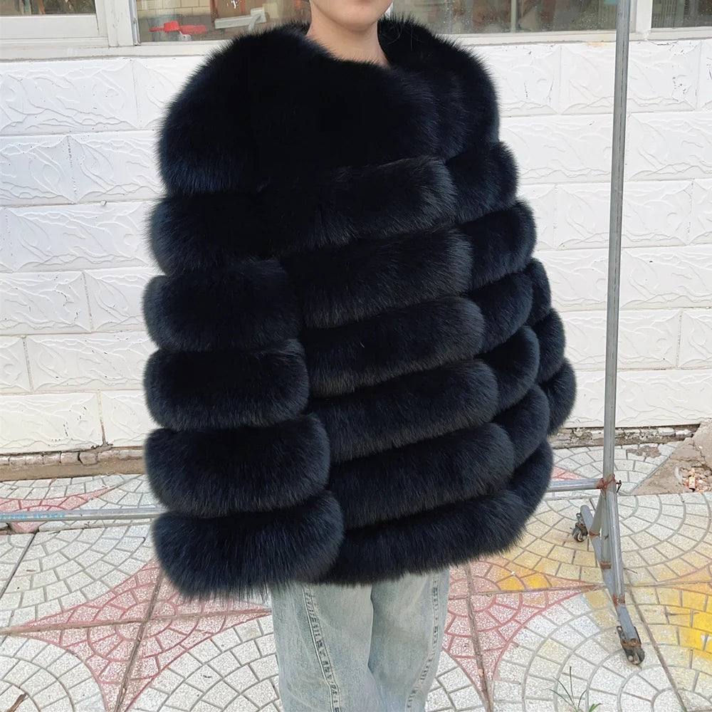 QUEENTINA Fox Fur 70cm Coat Real Winter Women'S New Fashion Furry 2025 Leather And Skin White Natural New In Coats & Jackets