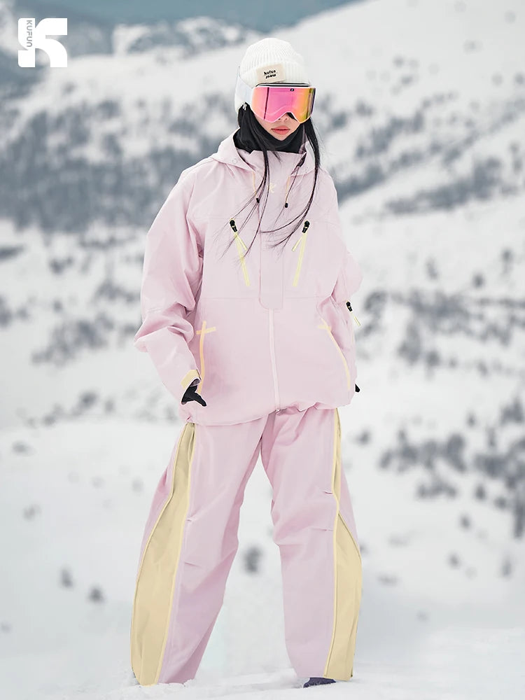 KUFUN Ski Wear Outfits Snowboard Waterproof Windproof Thickened 3L Snow Jacket Top Pants Trousers Loose Casual Man Lady Teenager