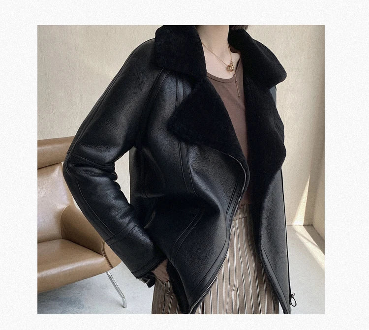 Natural Merino Sheepskin Wool Double Faced Fur Coat Women Motorcycle Leather Jacket Winter Clothes Woman 2024 дубленка женская