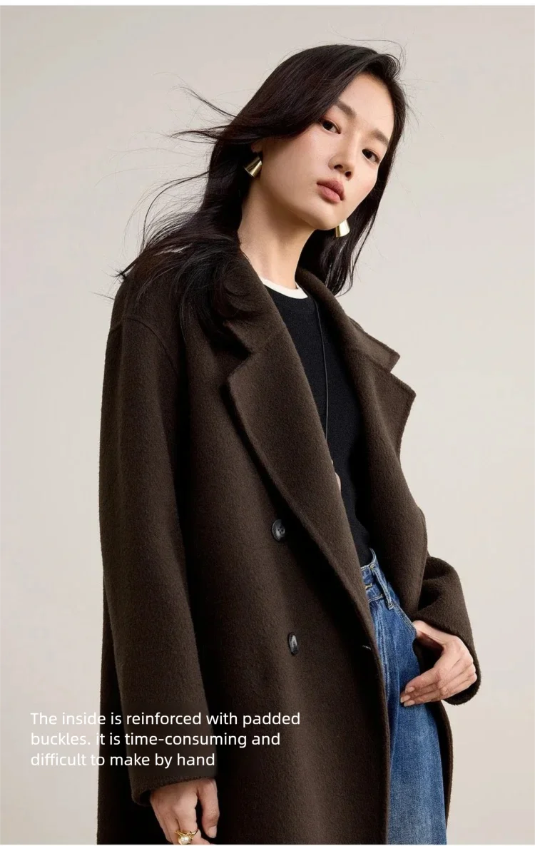 SENTUBILA Women's 100% Wool Long Coat Winter 2025 Classic Elegant Commuter Style Double-Faced Overcoat Ladies Clothes W54OA8780