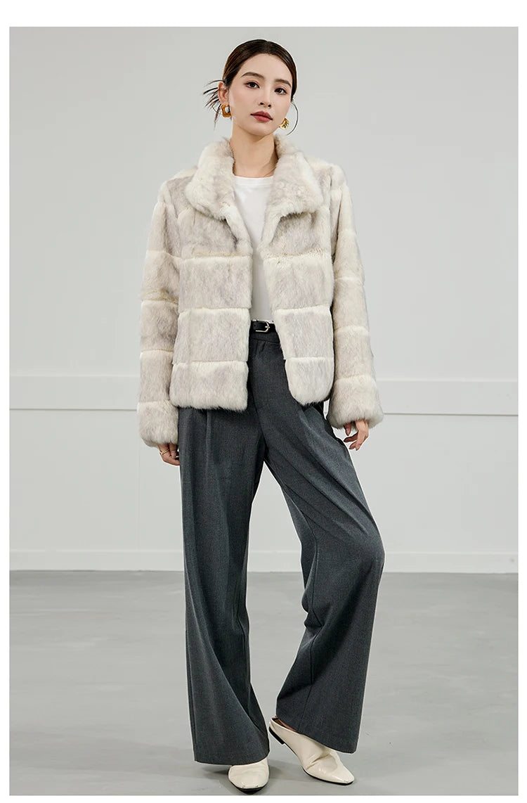2025 Women's 100% Natural Rabbit Fur Jacket – Elegant and Warm Luxury Winter Outerwear