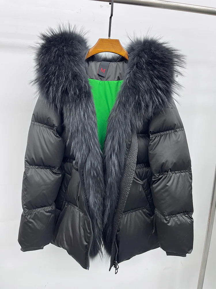 2025 New Fashion Winter Goose Down Jacket Natural Fox Raccoon Fur Collar Parkas Luxury Warm Puffer Jackets Clothing Women