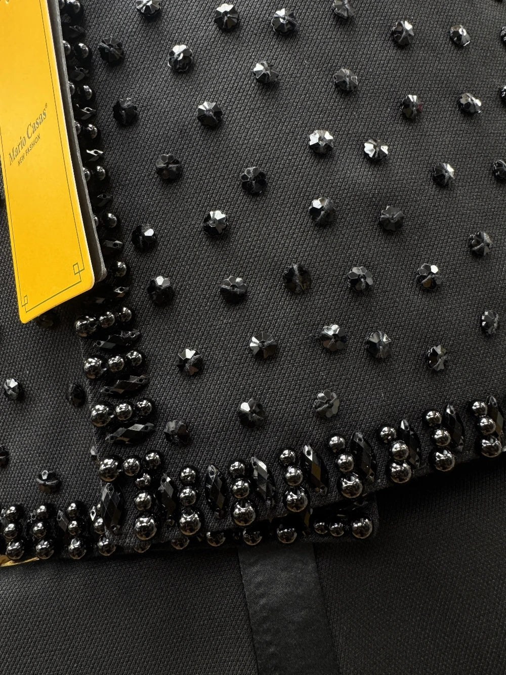 Black Beaded Tuxedo for Men – 2-Piece Shawl Lapel Suit with Matching Pants, Fast Shipping