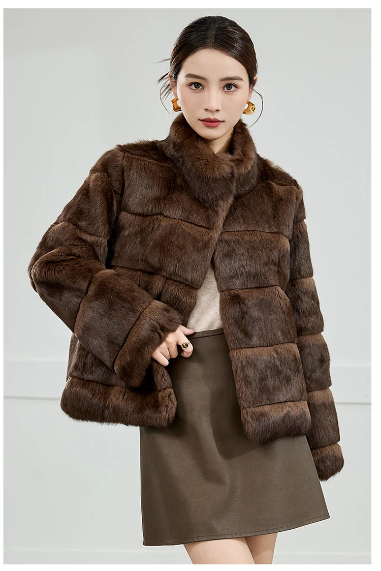 2025 Women's 100% Natural Rabbit Fur Jacket – Elegant and Warm Luxury Winter Outerwear