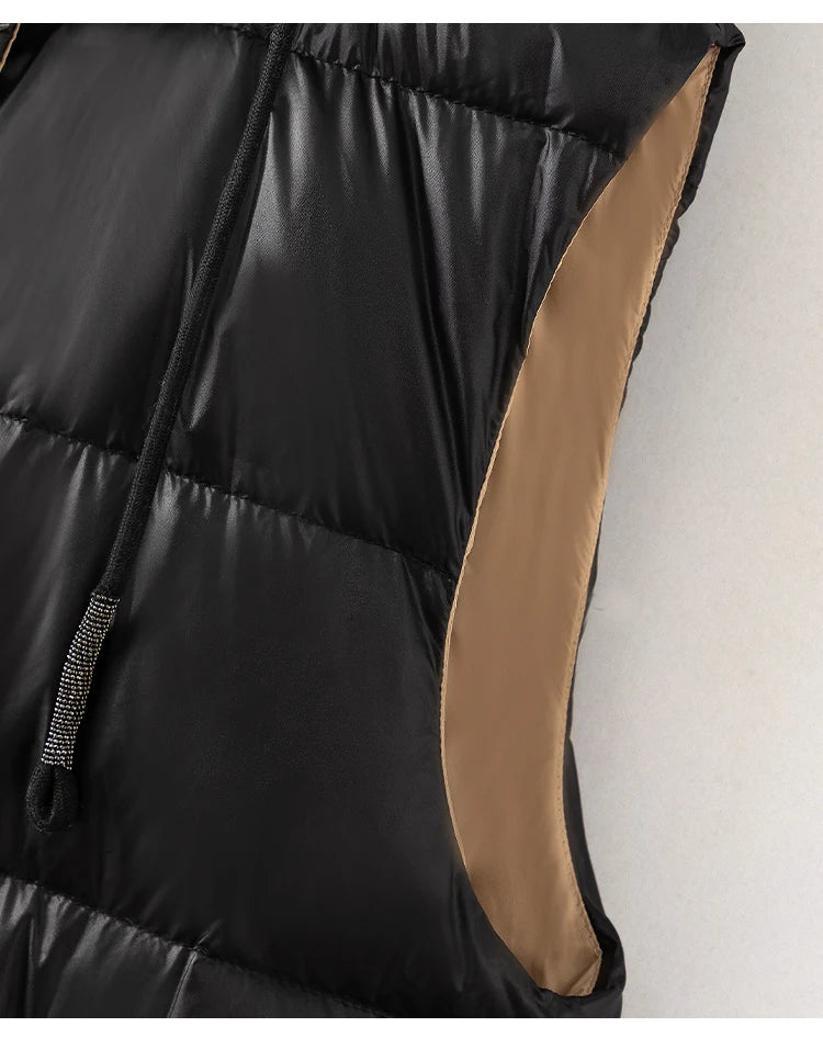 CA-39 In Stock Hooded Zip Covered Button Sleeveless Clothes White Duck Down Puffer Jacket Vest Down Vest Puffer Vest