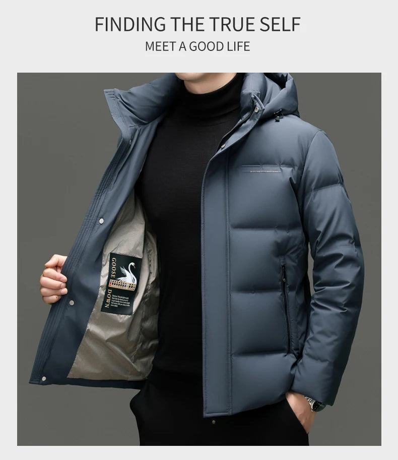 Real 85% Goose Down Jacket Men 2025 Winter Warm Puffer Coat Luxury Hood Thermal Outdoor Jacket Goose Down Parkas Zipper Clothes