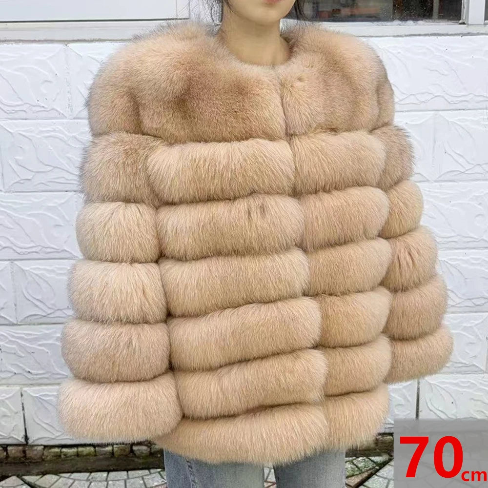 QUEENTINA Fox Fur 70cm Coat Real Winter Women'S New Fashion Furry 2025 Leather And Skin White Natural New In Coats & Jackets
