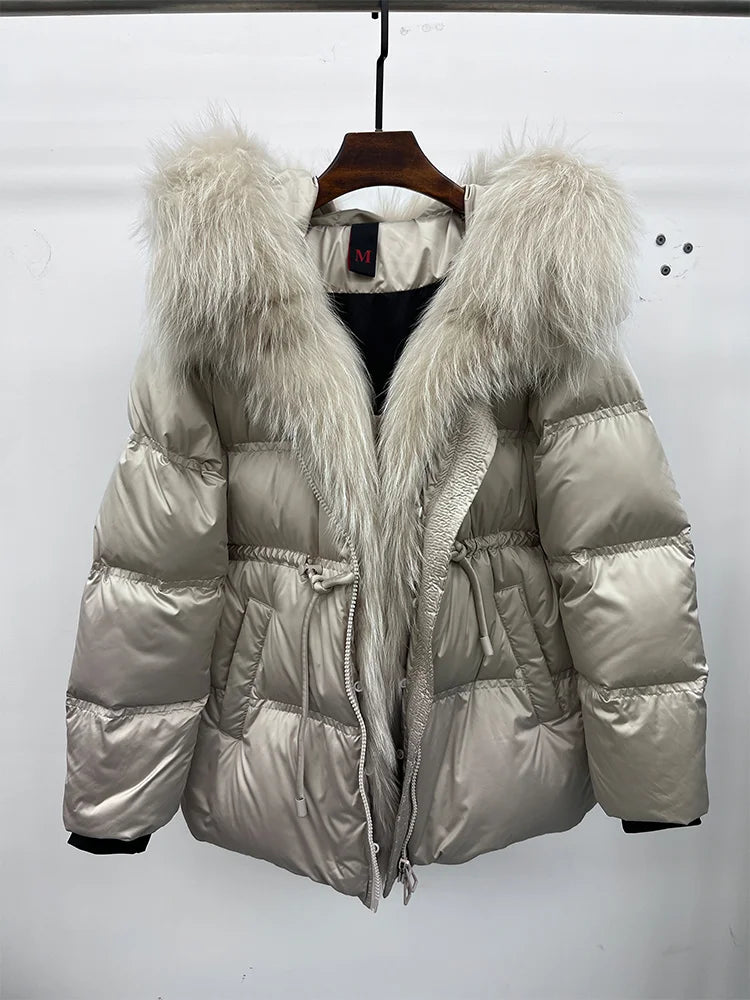 2025 New Fashion Winter Goose Down Jacket Natural Fox Raccoon Fur Collar Parkas Luxury Warm Puffer Jackets Clothing Women