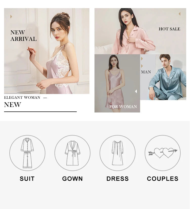 Summer New Real Silk Pajamas Women's Long-sleeved Trousers 100% Mulberry Silk Cool Home Clothes Suit 2 PCS Solid Color Sleepwear