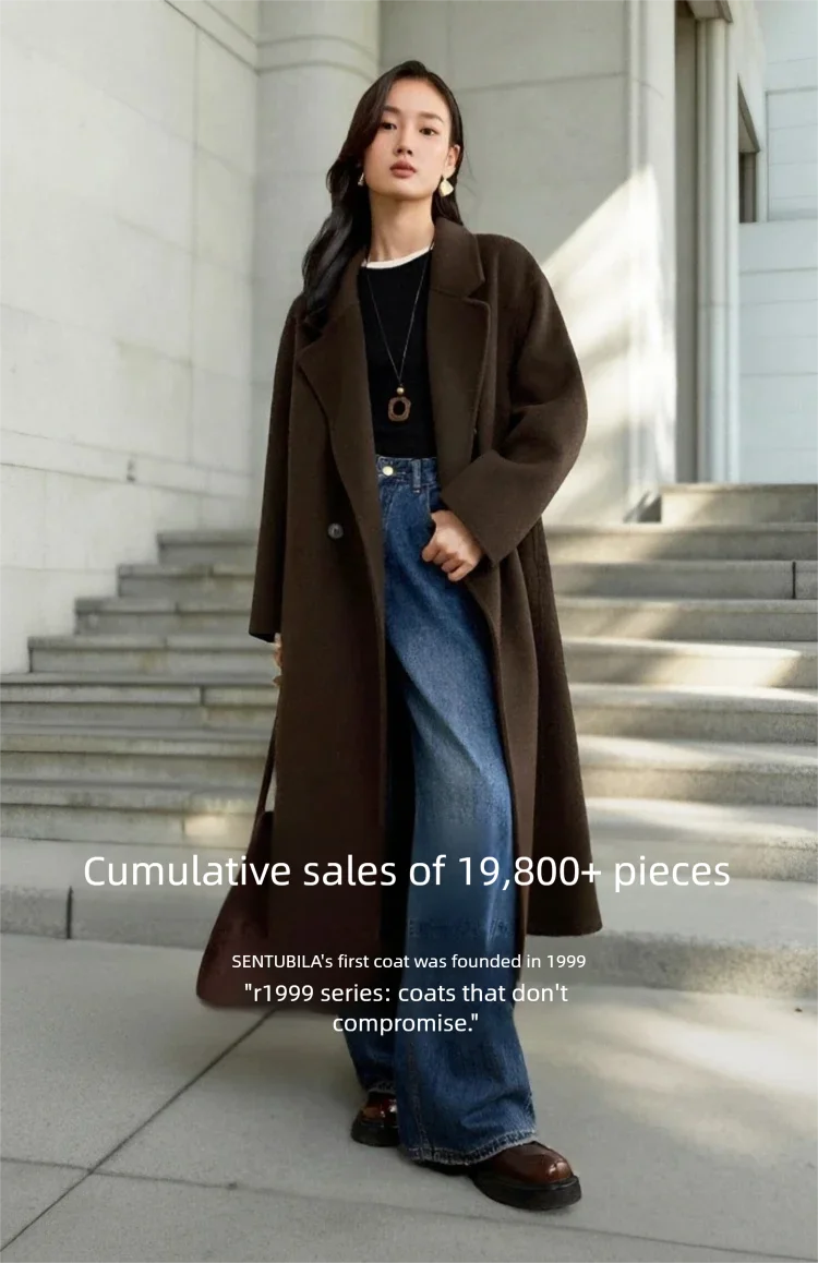 SENTUBILA Women's 100% Wool Long Coat Winter 2025 Classic Elegant Commuter Style Double-Faced Overcoat Ladies Clothes W54OA8780