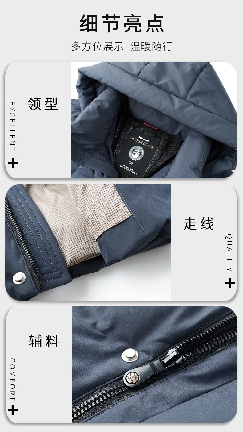 Real 85% Goose Down Jacket Men 2025 Winter Warm Puffer Coat Luxury Hood Thermal Outdoor Jacket Goose Down Parkas Zipper Clothes