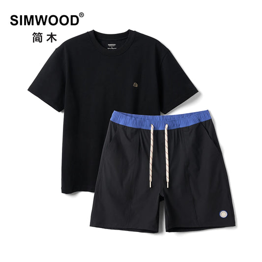 SIMWOOD 2025 Summer New  Men's T-Shirts and Shorts Set Summer Outfits Fashion Casual Short Sleeve Suit