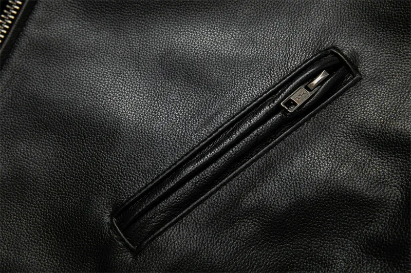 Real Cowhide Leather Jacket Men Leather Coat Motor Biker Clothing Riding Clothes Autumn Men Fashion Motorcycle Leather Jacket