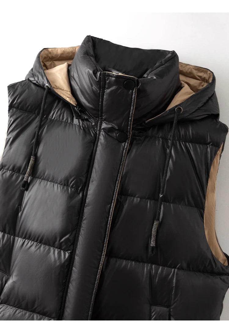 CA-39 In Stock Hooded Zip Covered Button Sleeveless Clothes White Duck Down Puffer Jacket Vest Down Vest Puffer Vest