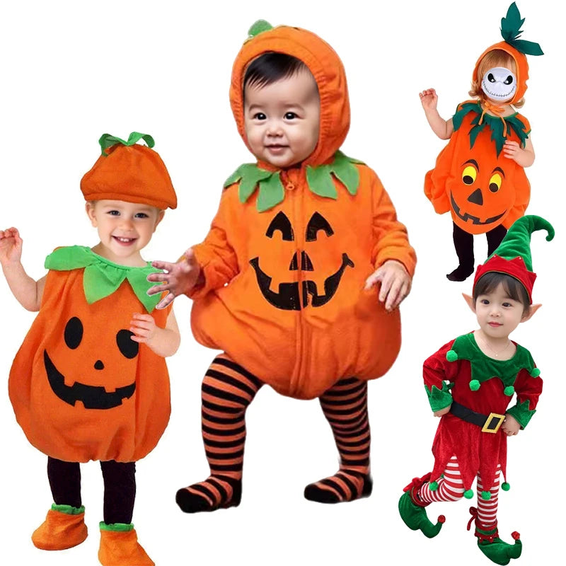 2025 Cosplay Pumpkin Jumpsuit Baby Girls Boys Halloween Costume Sets Carnival Party Clothes Baby Girl Set Holiday Gifts