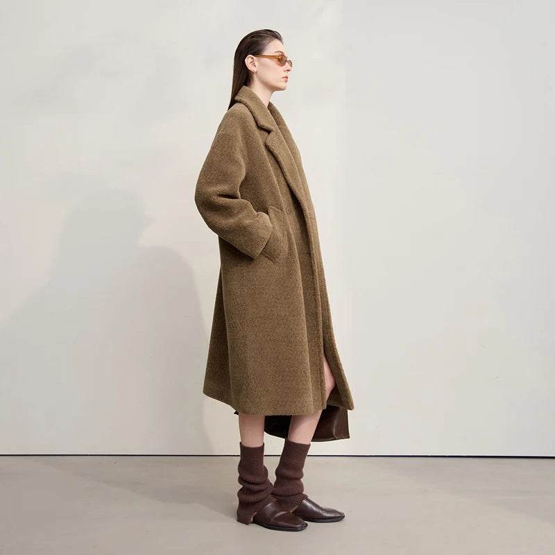 Amii 2025 Winter Minimalist Double-Breasted Women's Fur Coat – Loose, Warm & Elegant Long Jacket