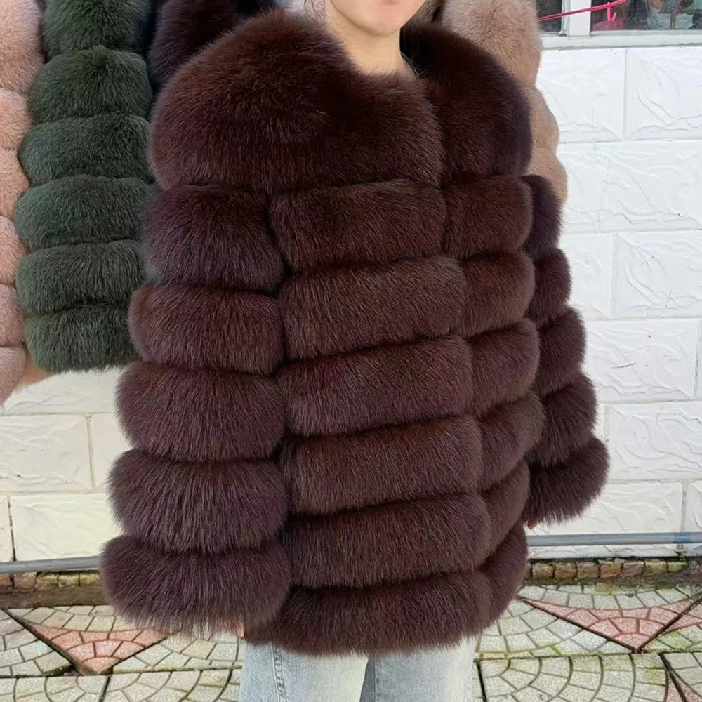 QUEENTINA Fox Fur 70cm Coat Real Winter Women'S New Fashion Furry 2025 Leather And Skin White Natural New In Coats & Jackets