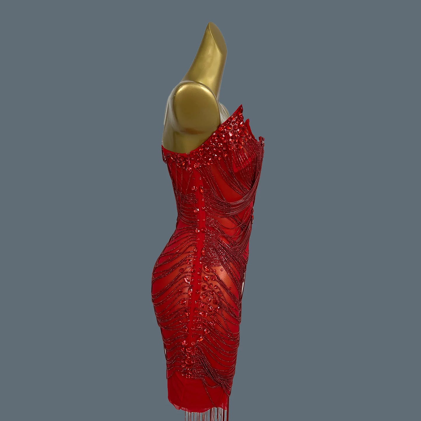 Bling Crystal Chain Diamonds Dress for Women Elastic Sexy Tassel Mini Dress Nightclub Show Wear Birthday Prom Dress Tassel Luoli