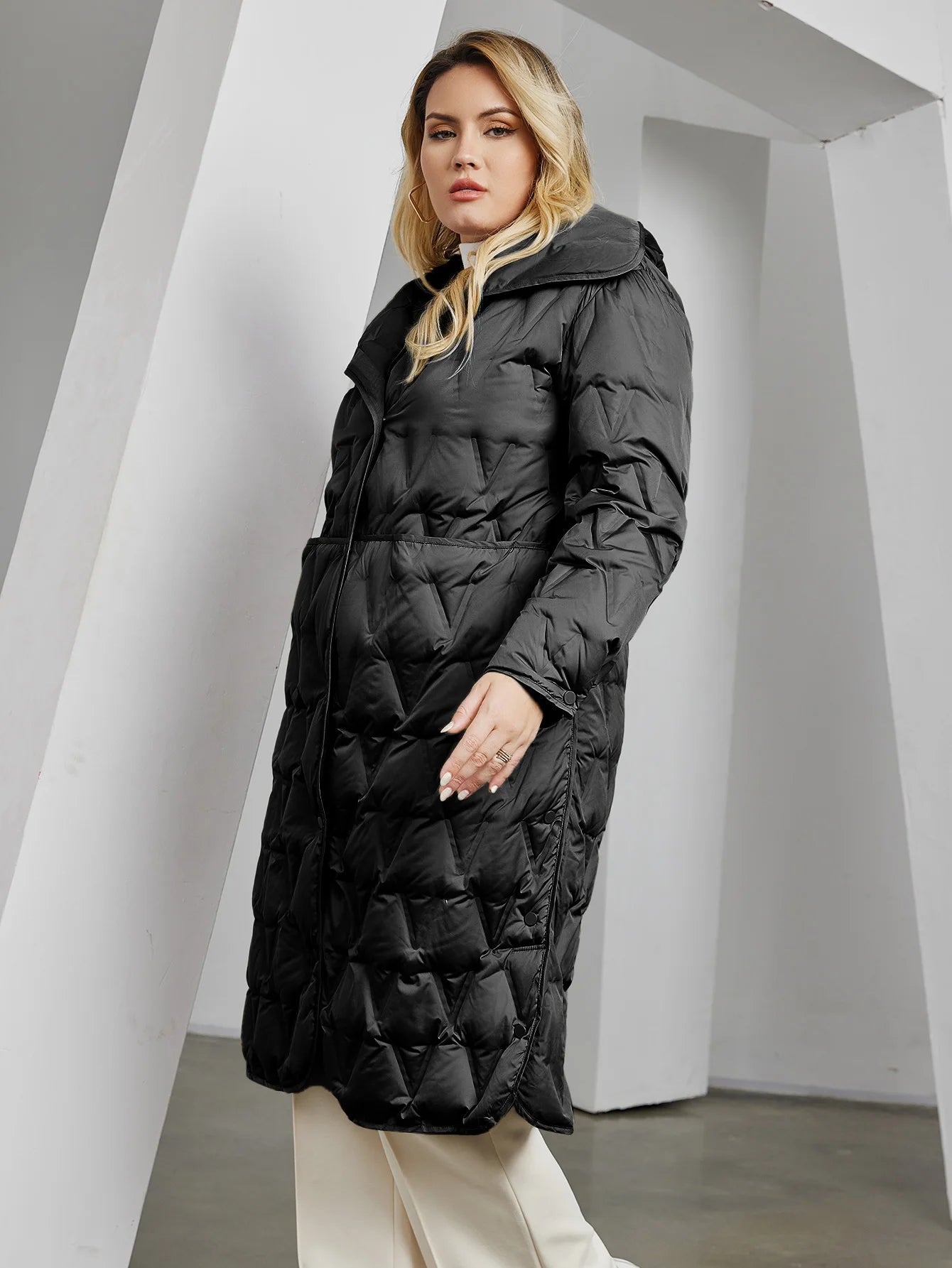 Astrid 2023 Plus Size Women's Winter Parka – Thick Bio Down Hooded Quilted Coat
