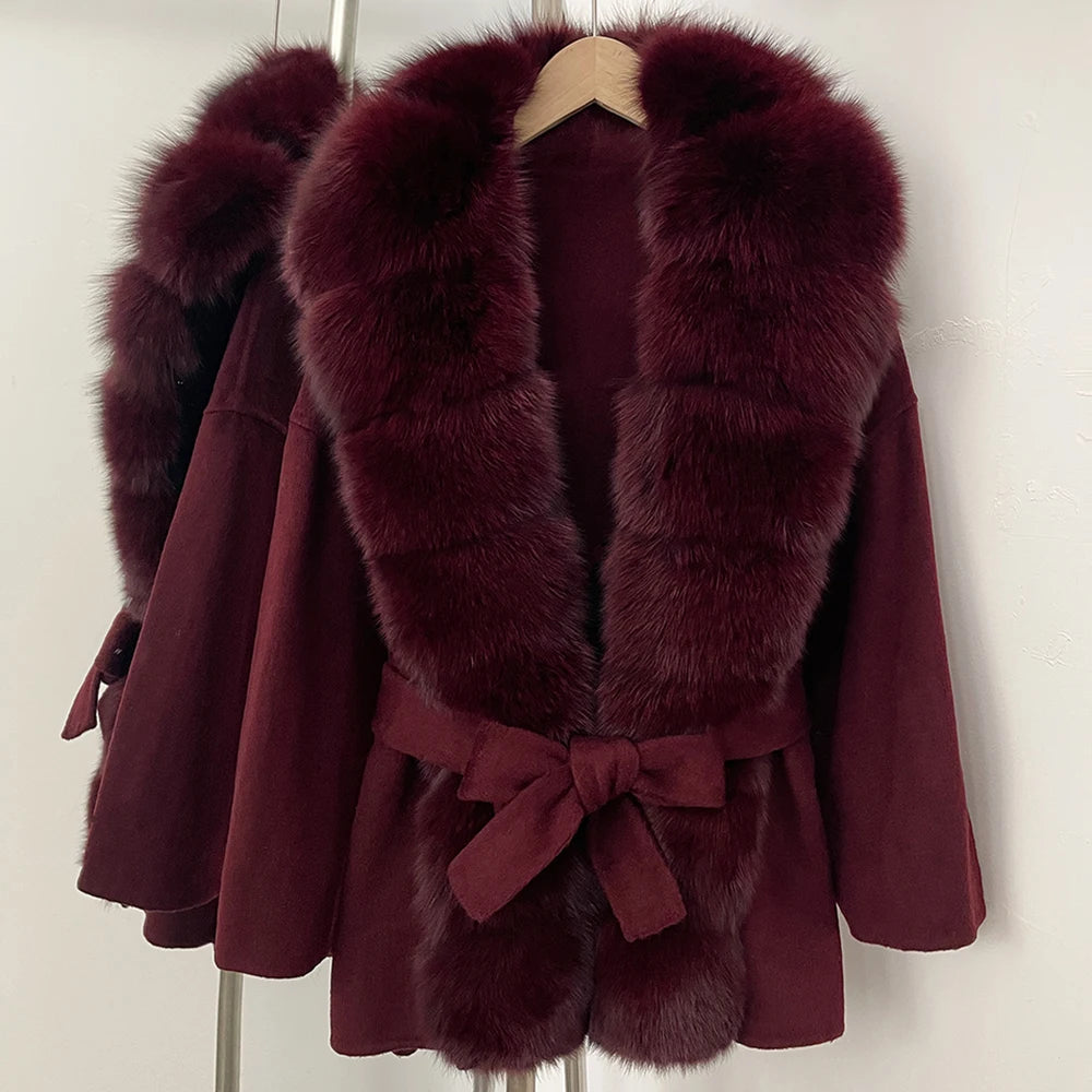 Wool Blend Jacket Female New Fox Fur Coat Autumn Woolen Coat Winter Warm Real Fur Collar Women Warm Clothes for Women wool