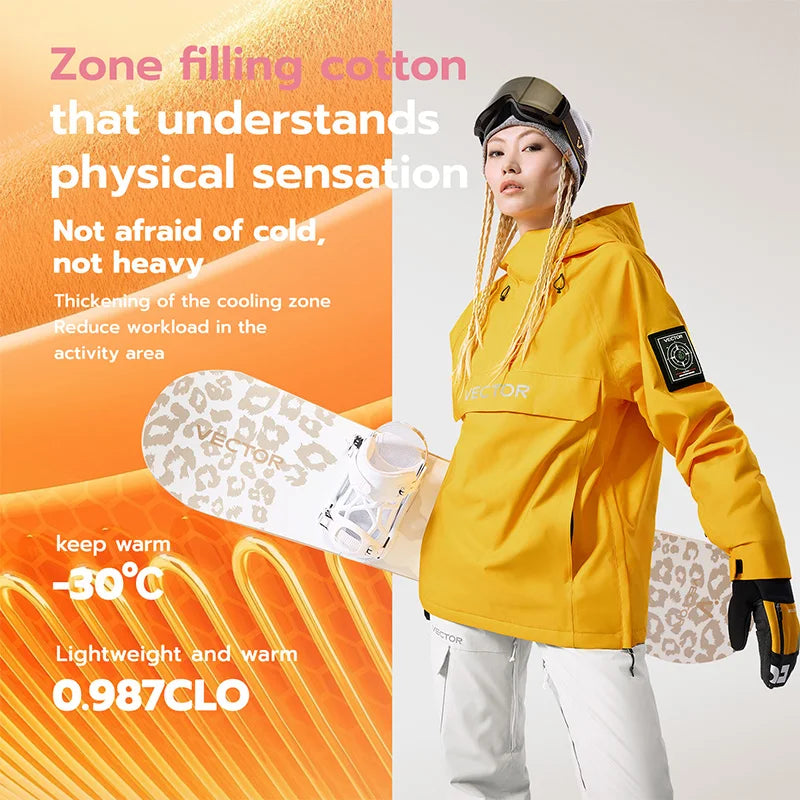 VECTOR Brand Adult Ski Wear Women Man Hooded Sweater Trend Ski Wear Thickened Warmth and Waterproof Equipment Jacket Women