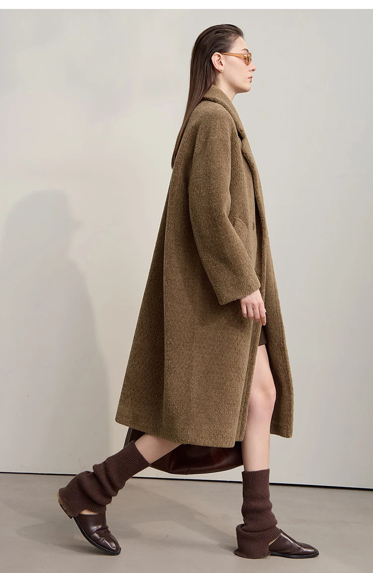 Amii 2025 Winter Minimalist Double-Breasted Women's Fur Coat – Loose, Warm & Elegant Long Jacket