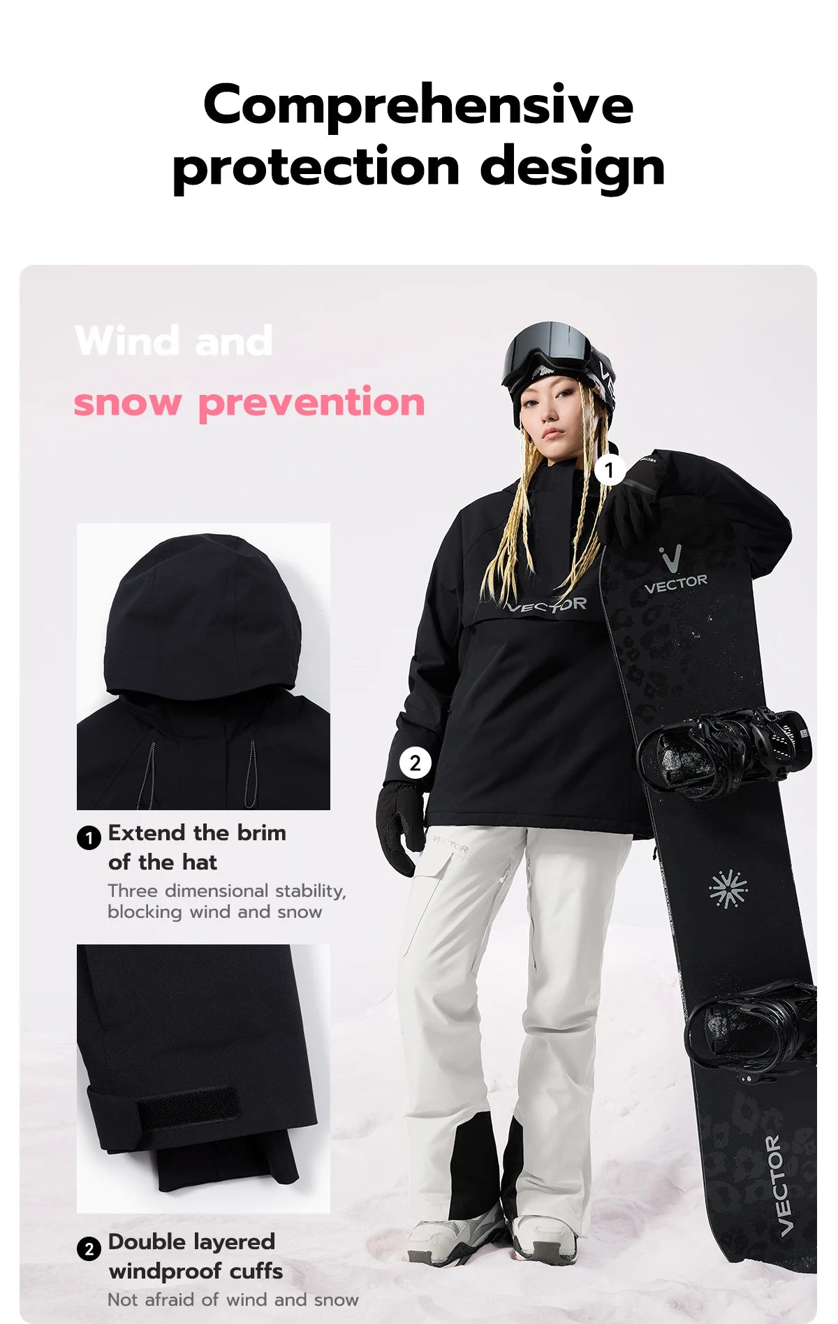 VECTOR Brand Adult Ski Wear Women Man Hooded Sweater Trend Ski Wear Thickened Warmth and Waterproof Equipment Jacket Women