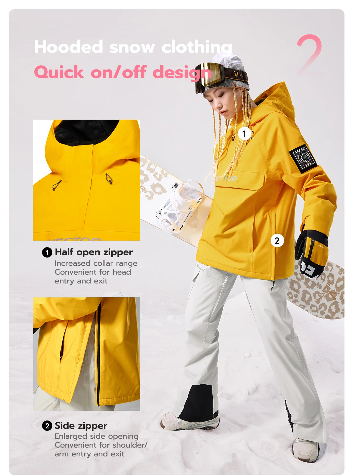 VECTOR Brand Adult Ski Wear Women Man Hooded Sweater Trend Ski Wear Thickened Warmth and Waterproof Equipment Jacket Women