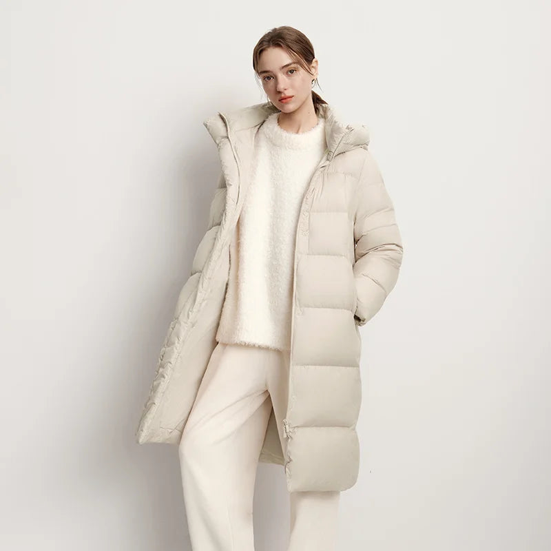 Semir Down Jacket Women Winter Long 90% Duck Down Waterproof Oil-proof Stain-proof 2025 New Solid Hooded winter woman clothes