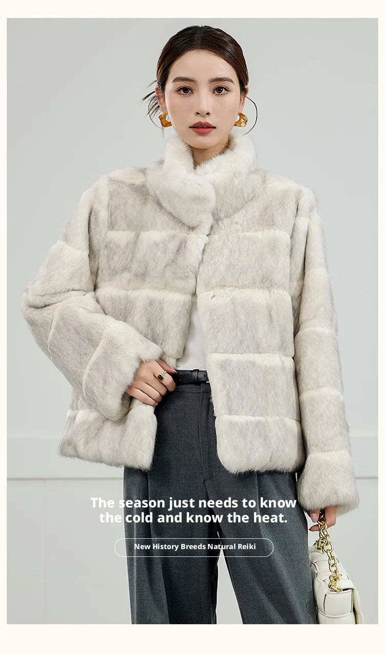 2025 Women's 100% Natural Rabbit Fur Jacket – Elegant and Warm Luxury Winter Outerwear