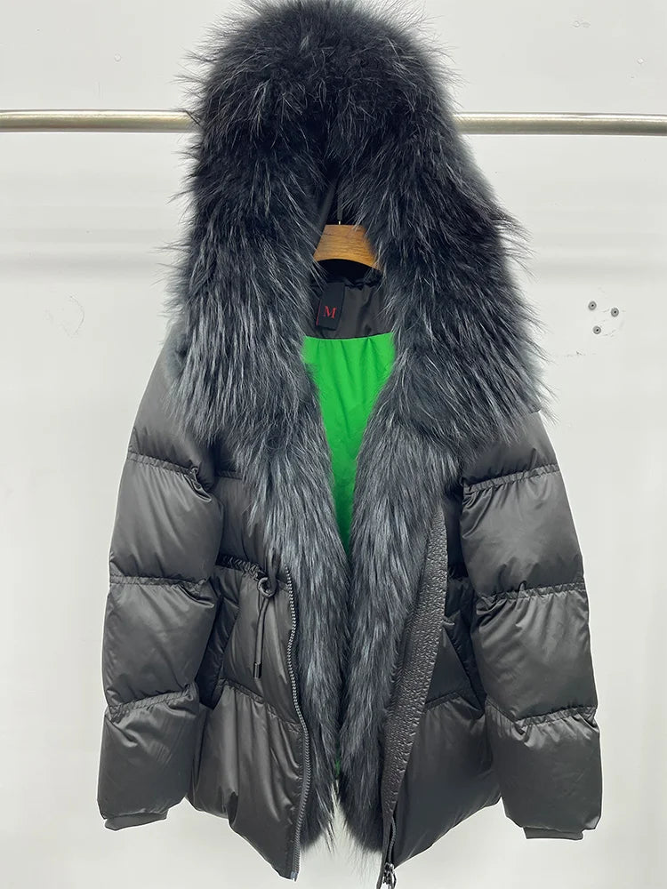 2025 New Fashion Winter Goose Down Jacket Natural Fox Raccoon Fur Collar Parkas Luxury Warm Puffer Jackets Clothing Women