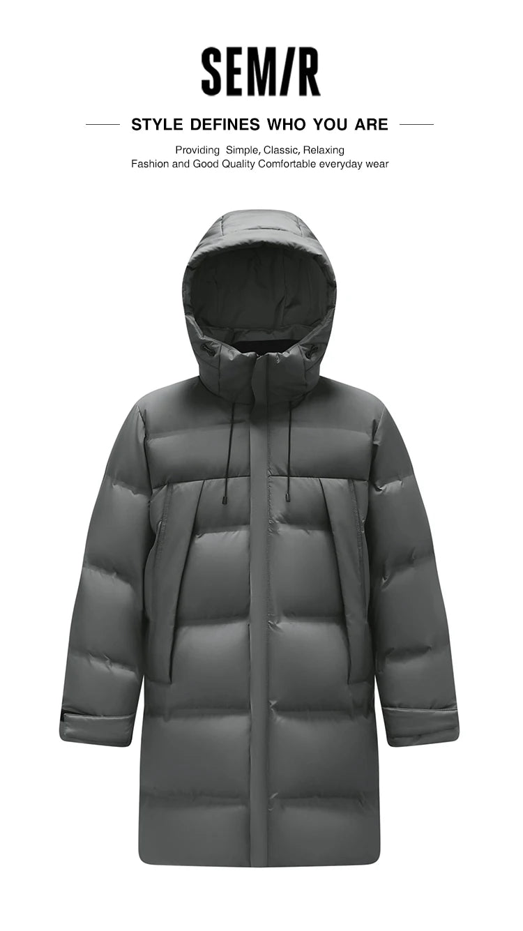 Semir Down Jacket Men Long Hooded Loose Simple Versatile 2025 Winter Man Clothes Winter Outerwear
