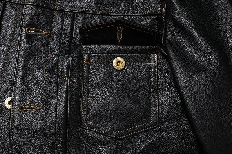 Classical 506 Denim Genuine Leather Jacket Man Casual Natural Cowhide Clothes Slim Fashion Coat High Quality Clothing