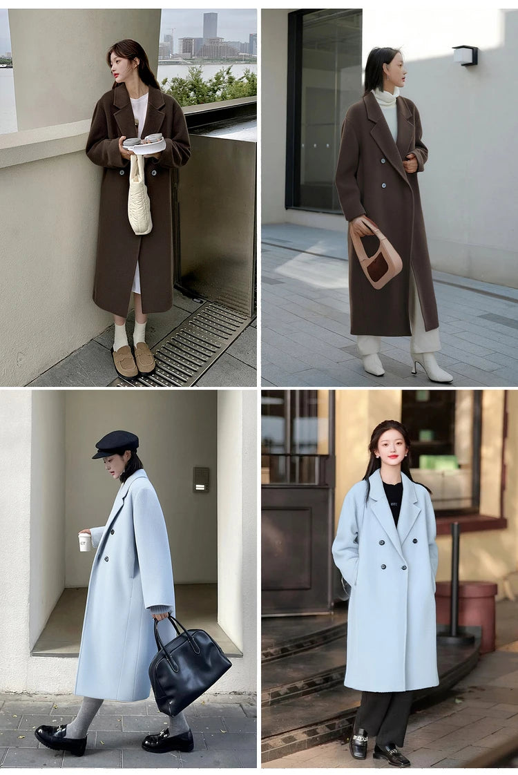 SENTUBILA Women's 100% Wool Long Coat Winter 2025 Classic Elegant Commuter Style Double-Faced Overcoat Ladies Clothes W54OA8780