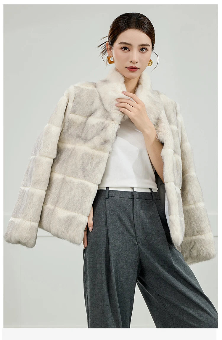 2025 Women's 100% Natural Rabbit Fur Jacket – Elegant and Warm Luxury Winter Outerwear