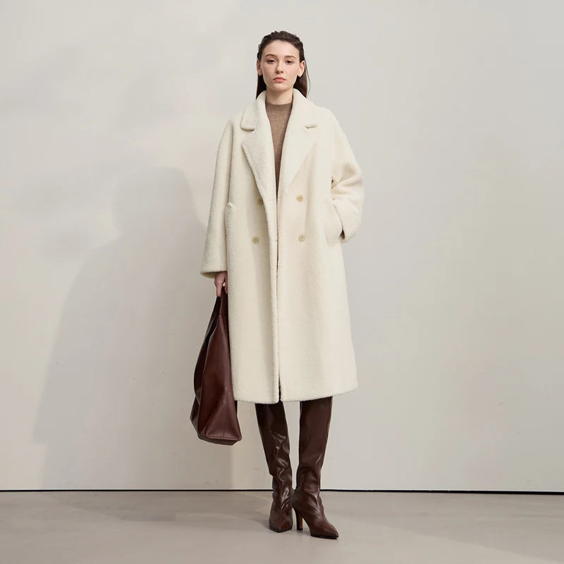 Amii 2025 Winter Minimalist Double-Breasted Women's Fur Coat – Loose, Warm & Elegant Long Jacket