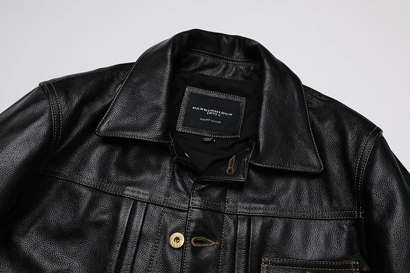 Classical 506 Denim Genuine Leather Jacket Man Casual Natural Cowhide Clothes Slim Fashion Coat High Quality Clothing