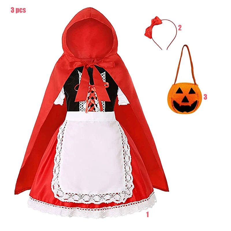 6 Styles Girls Halloween Witch Costume Kids Cosplay Bat Ghost Bride Little Red Riding Hood Dress Kids Carnival Party Clothes